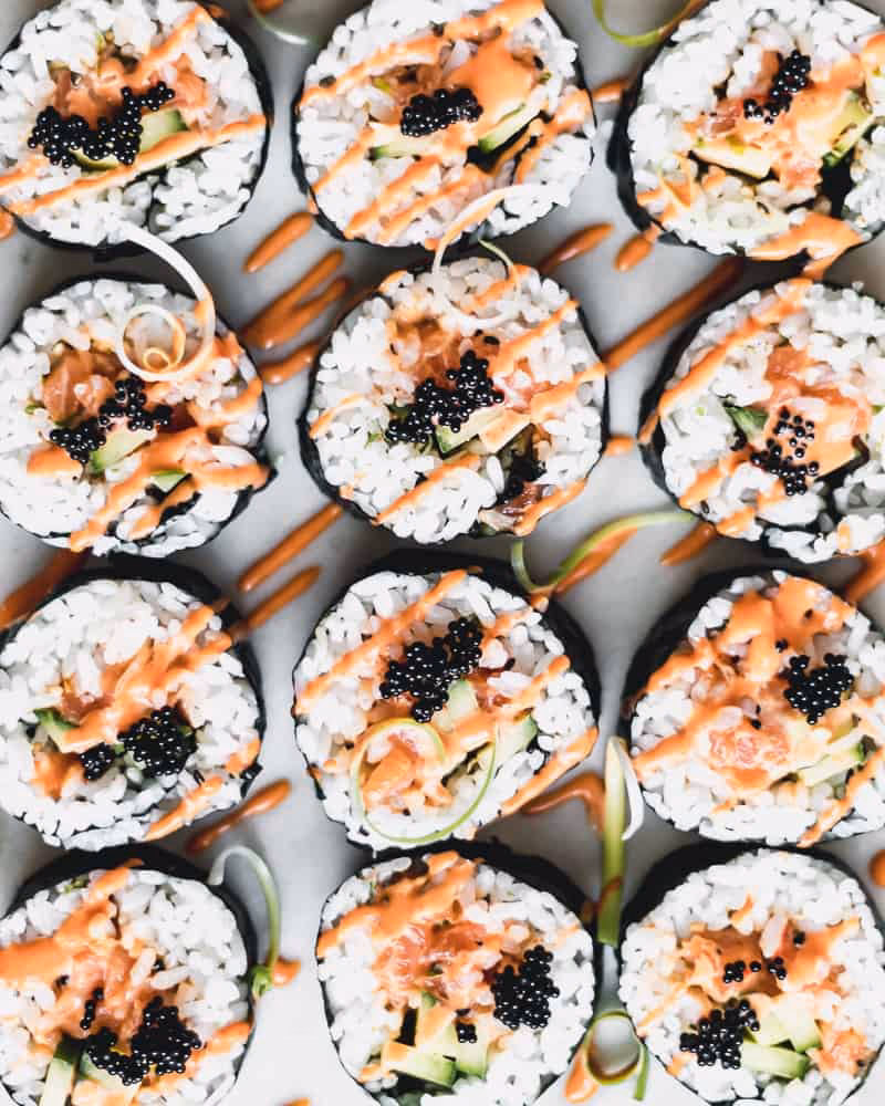 What to put in salmon sushi rolls?